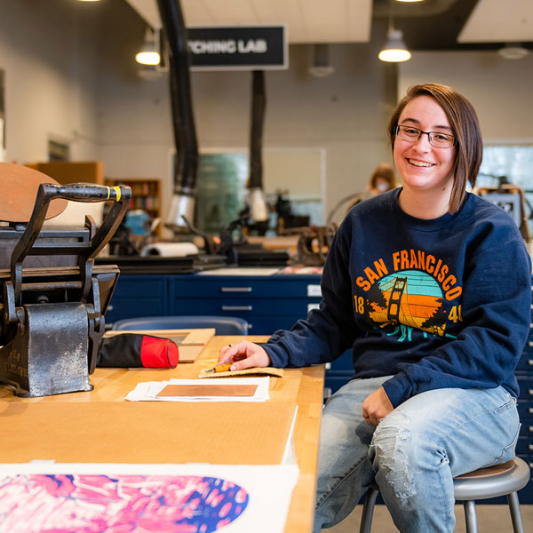 image of printmaking student