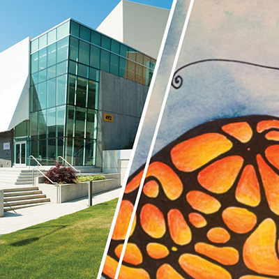 ksu arts building and butterfly mural