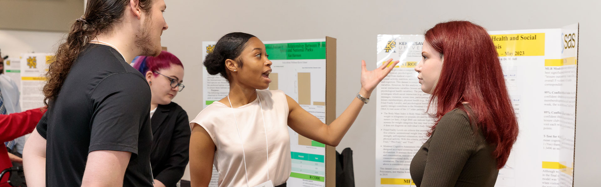 group of ksu students at anayltics day presenting.