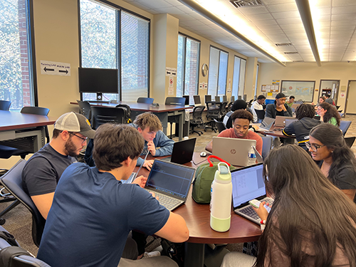 Students working in main lab