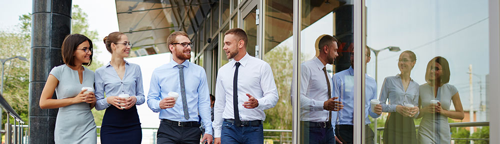 College of Business students walking together