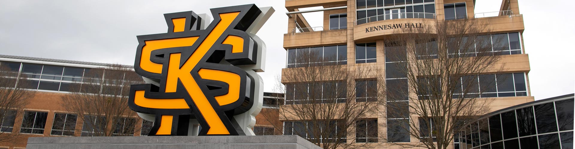 kennesaw hall building with huge ksu logo