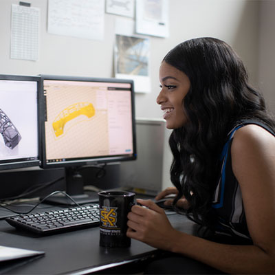 Student looking at computer