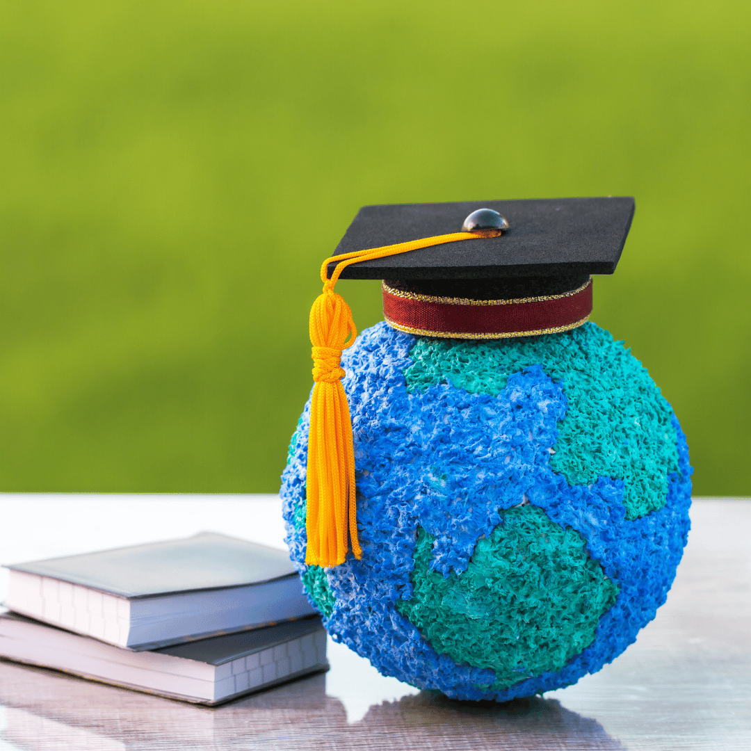 earth with a graduate cap