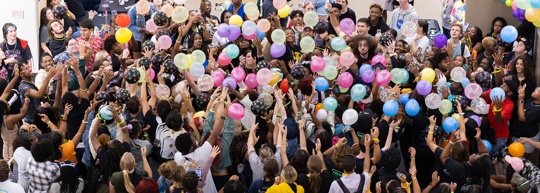 Students celebrating the first week of school in the Student Center