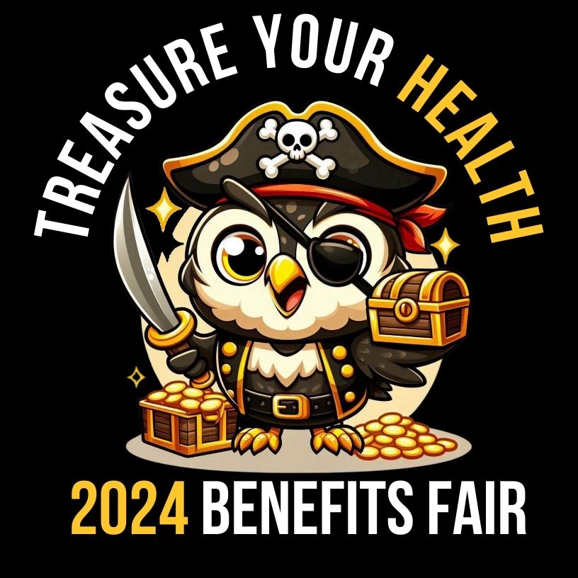 2024 benefits owl logo - owl dressed as a pirate