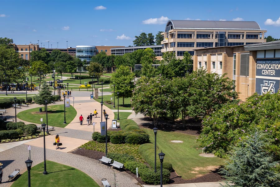 drone view of kennesaw hall and convocation center.