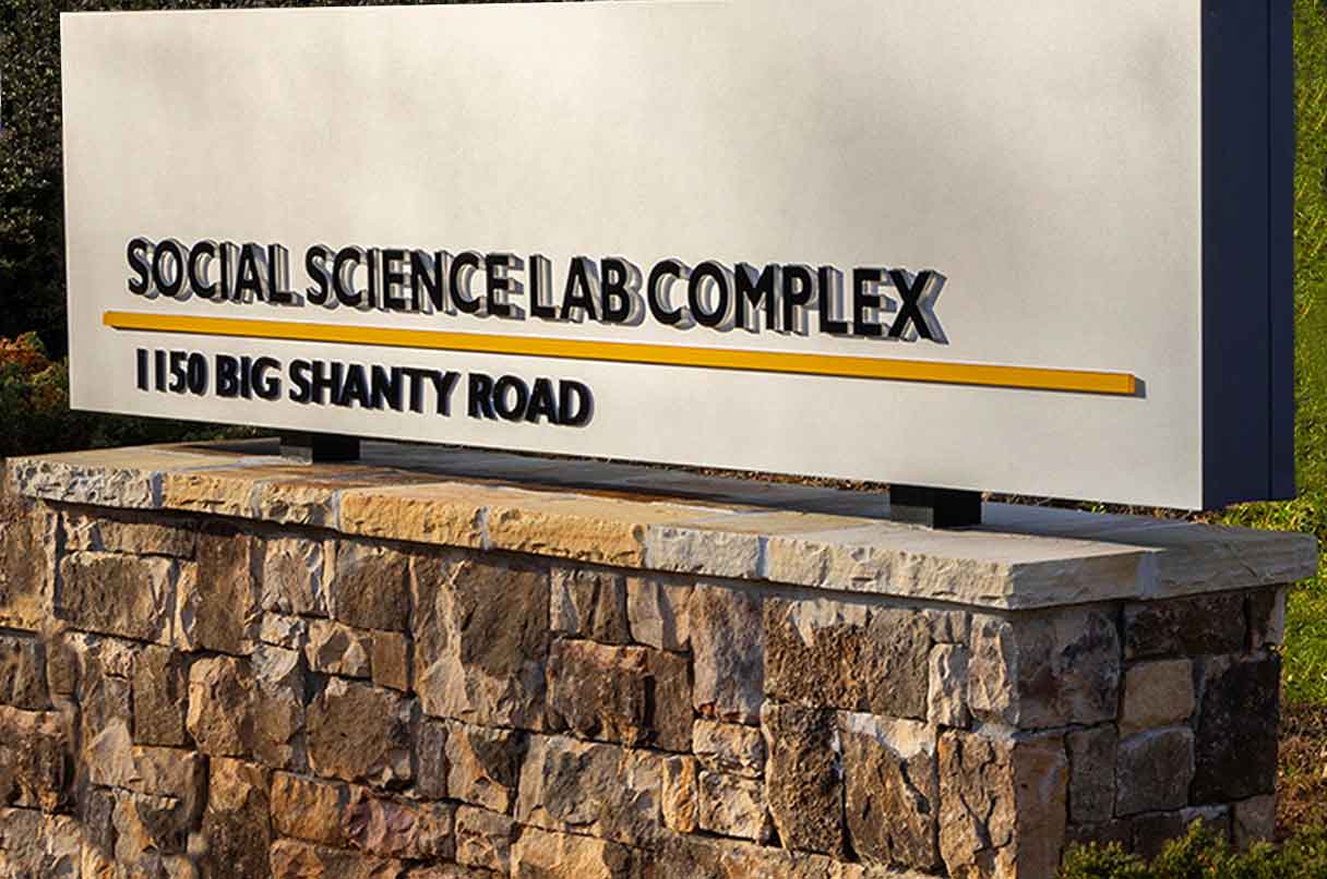 Building location sign at Kennesaw State Social Science Lab Complex - 1150 Big Shanty Road