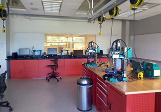 MakerSpace red workbenches