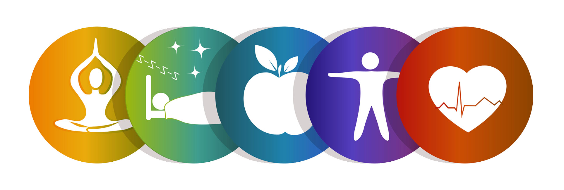 Icon graphic showing five Health and Wellness circle graphics