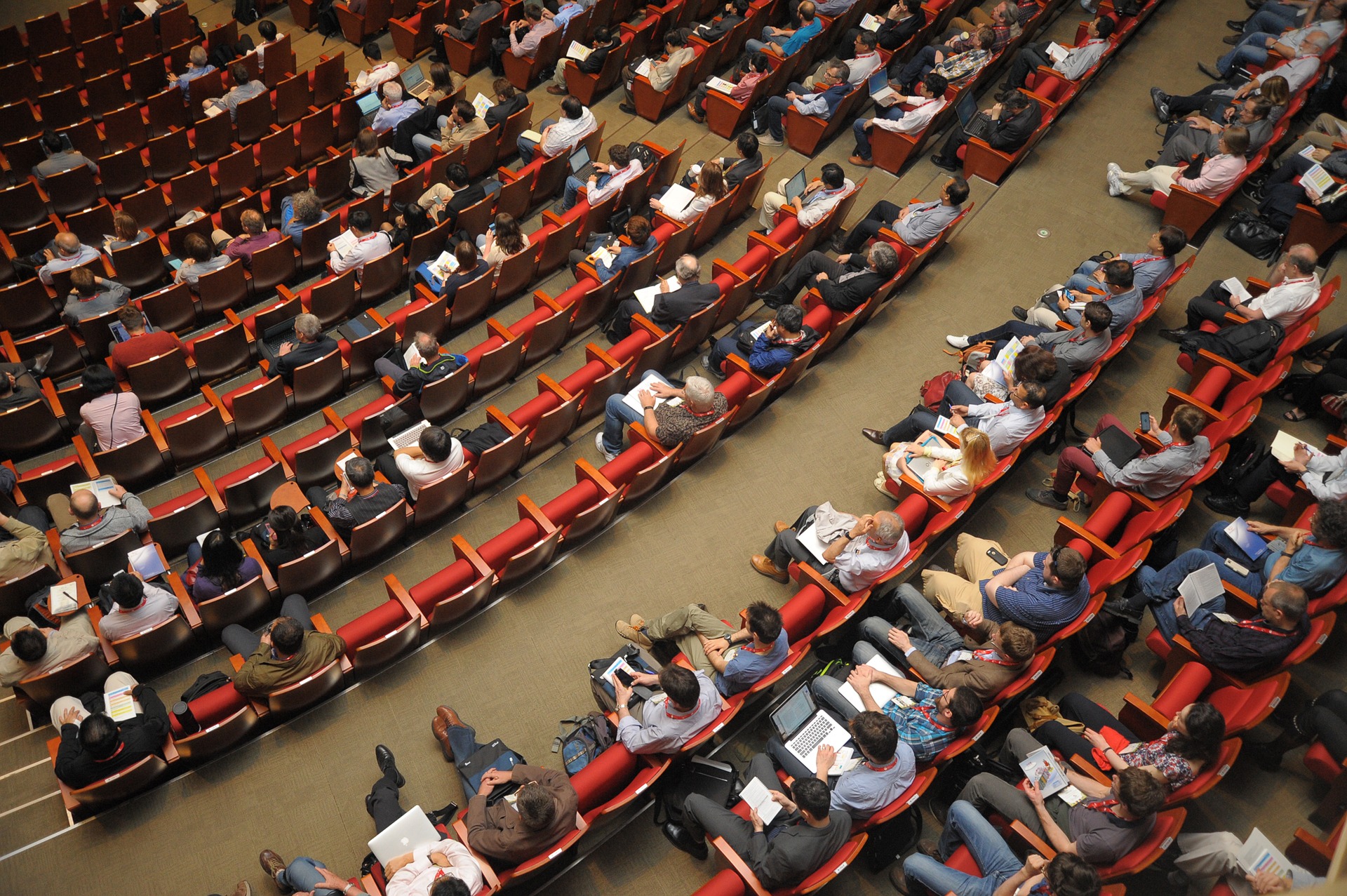 Birds eye view of people attending a undergraduate researchers conference