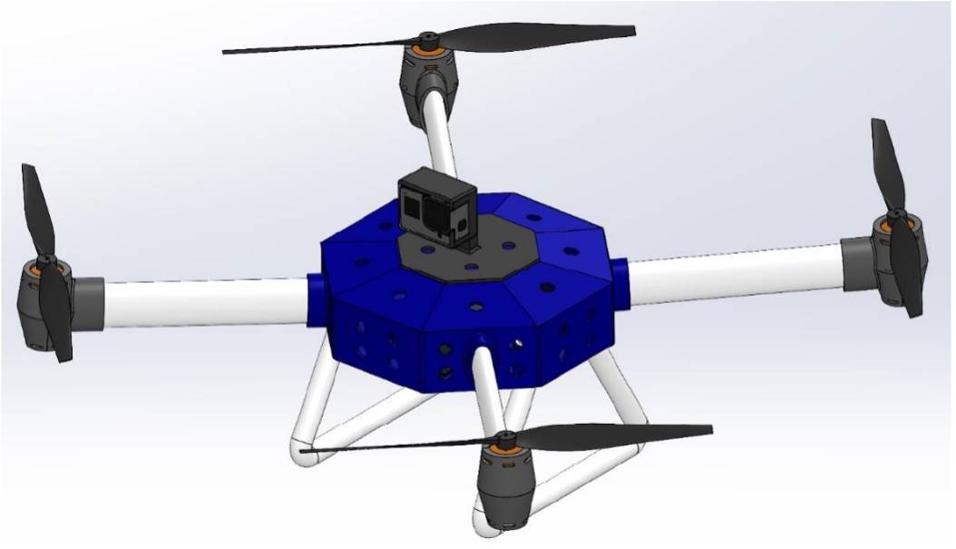 blue and white unmanned aerial system.