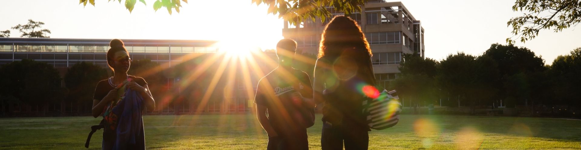 ksu students standing outside campus in sunlight