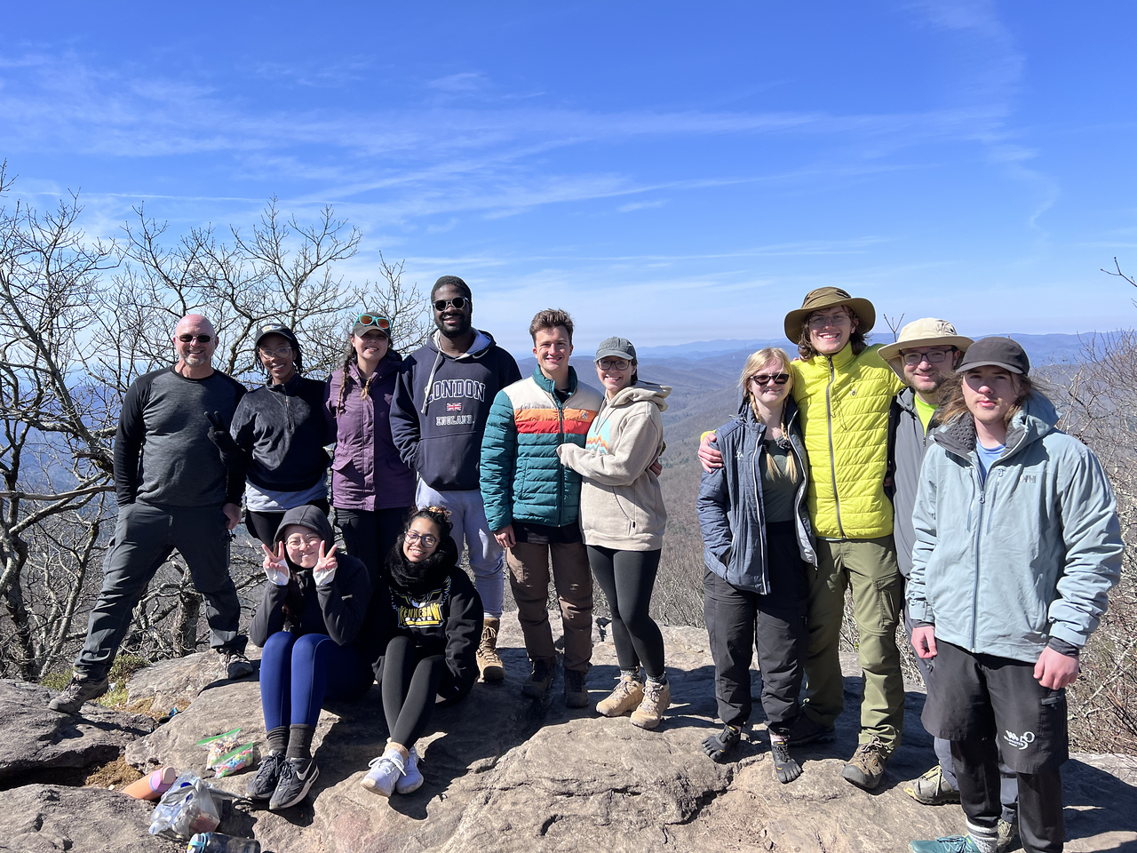 group of students backpacking