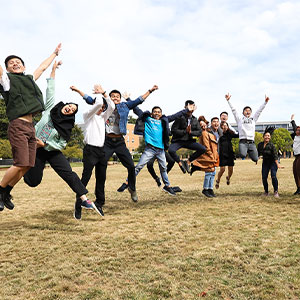 students jumping