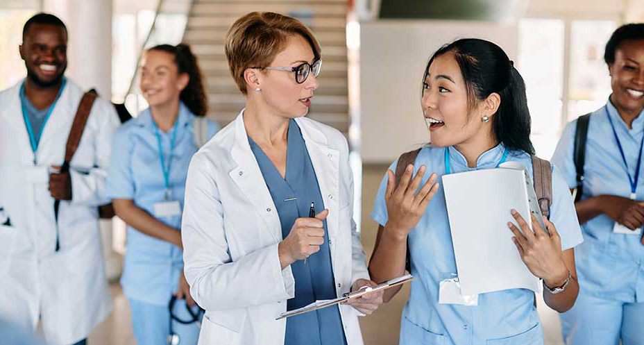 Nursing Student and Doctor Walking